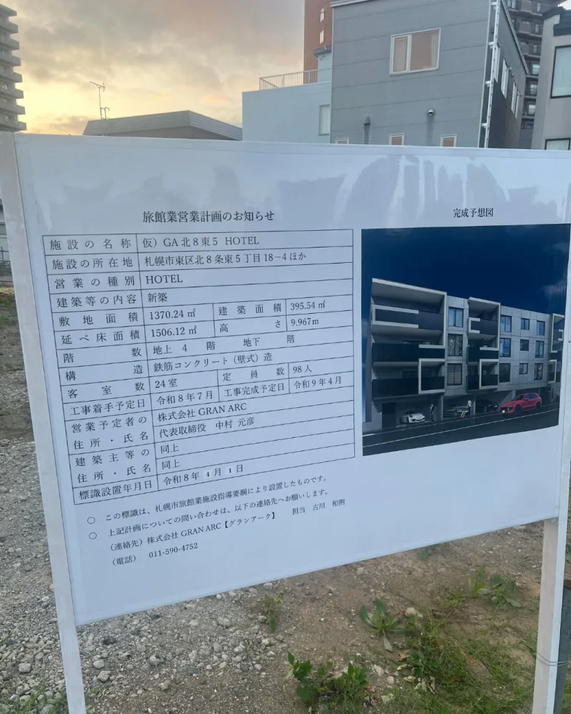 札幌東区北8条東5丁目にホテルができる?(仮)GA北8東5 HOTELとは?開発計画を徹底解剖